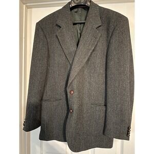 Vintage Glencarlyn Tweed Wool Blazer Coat Jacket Leather Buttons Winter Size 41R